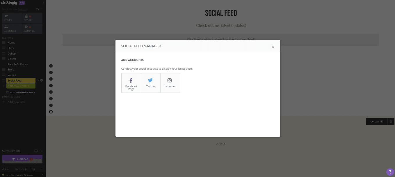 null Social media integration on Strikingly